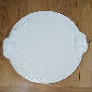 Loucarte Bianca White Serving/Cake Platter Made In Portugal 3D Wheat Pattern